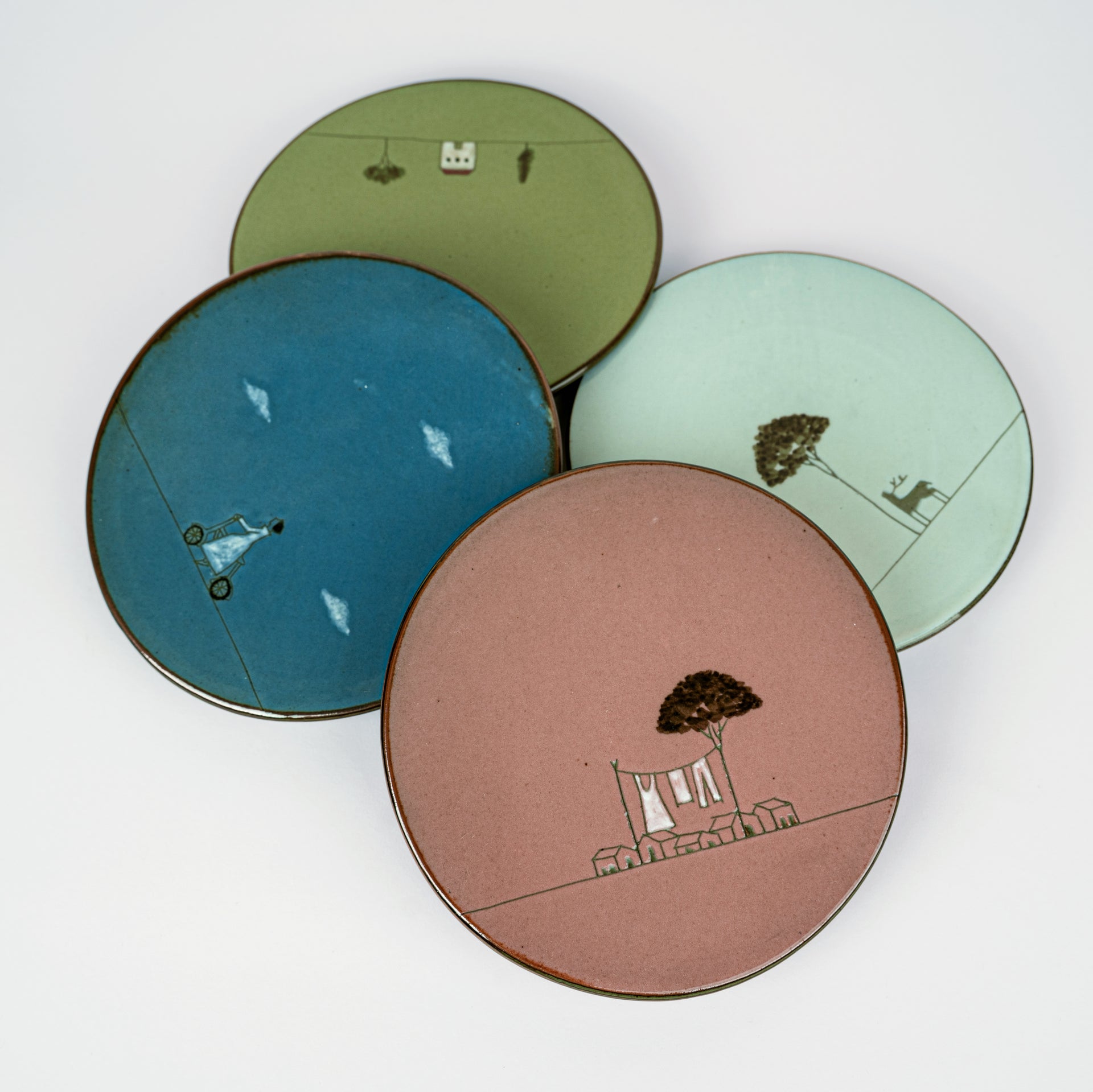 [ Mowan ] Hand-painted Illustration Ceramic Plates 4 Colours