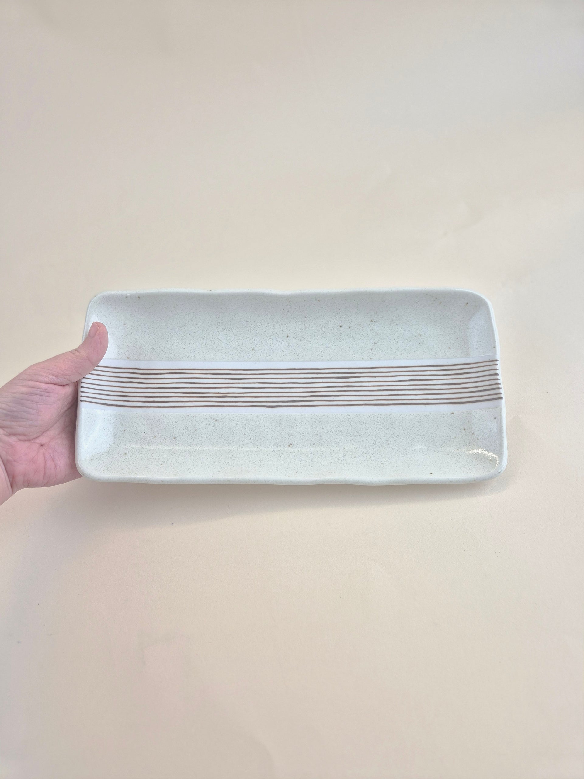 Two-Tone Long Rectangular Plate Natural 28cm