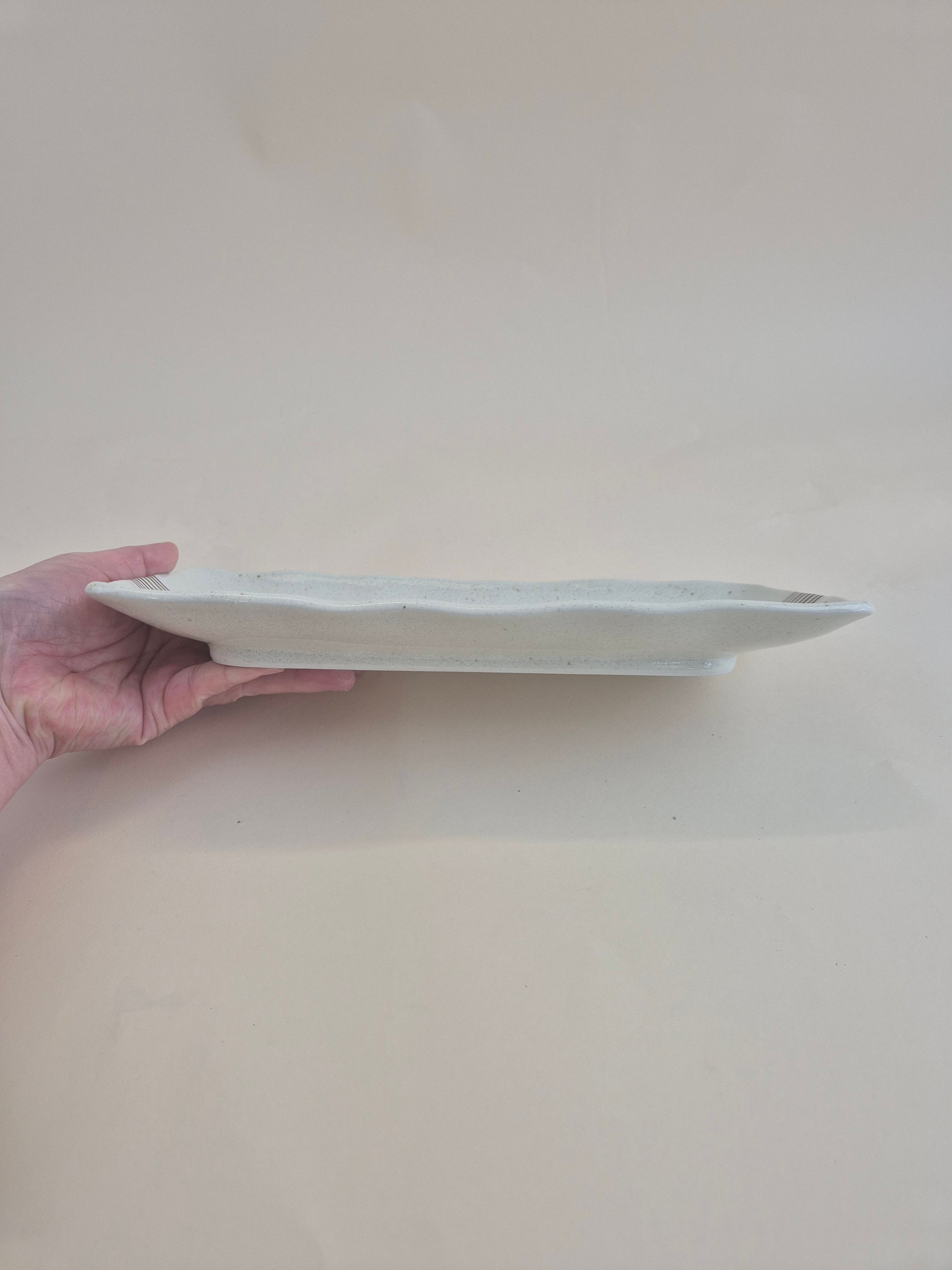 Two-Tone Long Rectangular Plate Natural 28cm