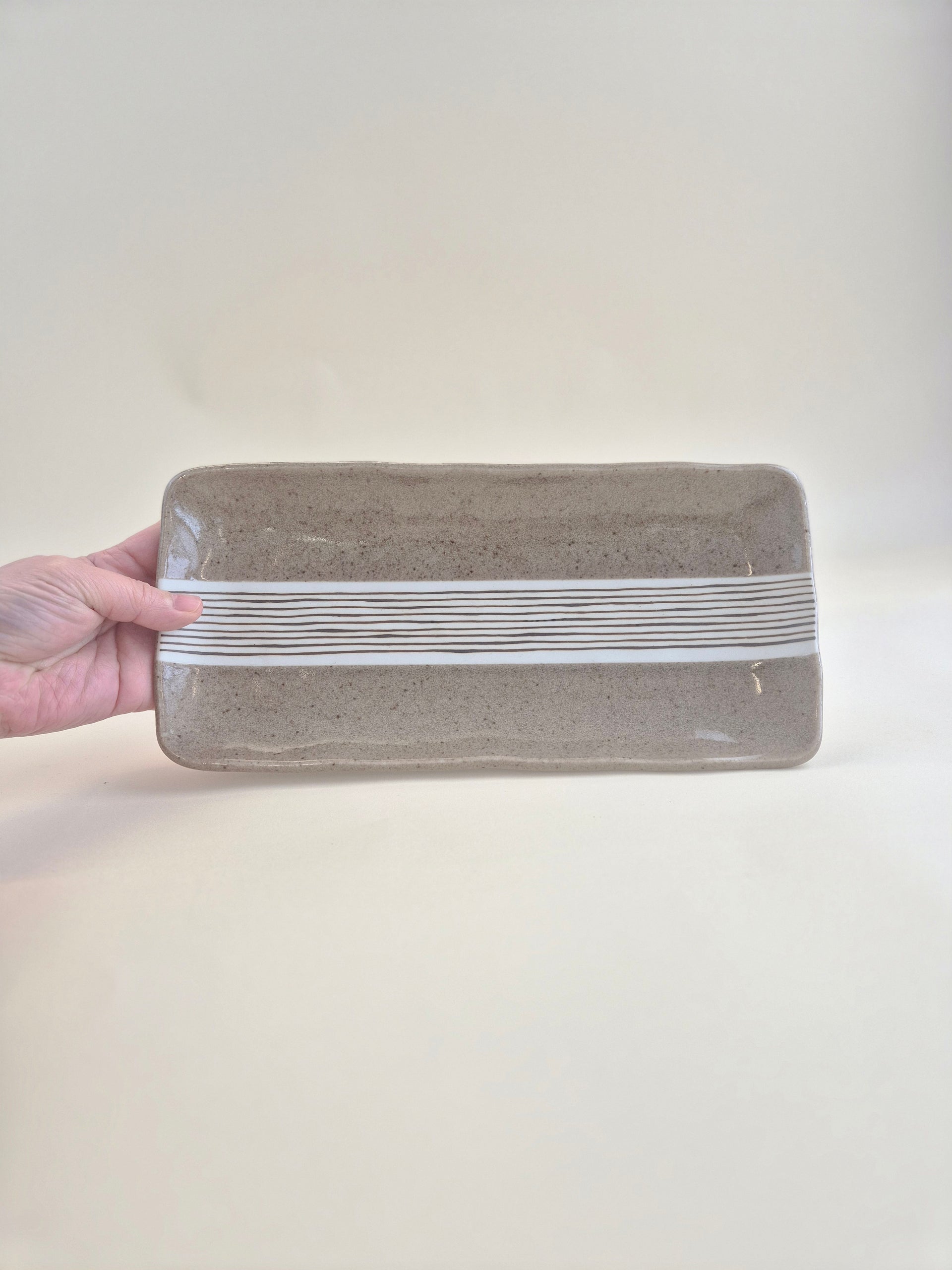 Two-Tone Long Rectangular Plate Brown 28cm