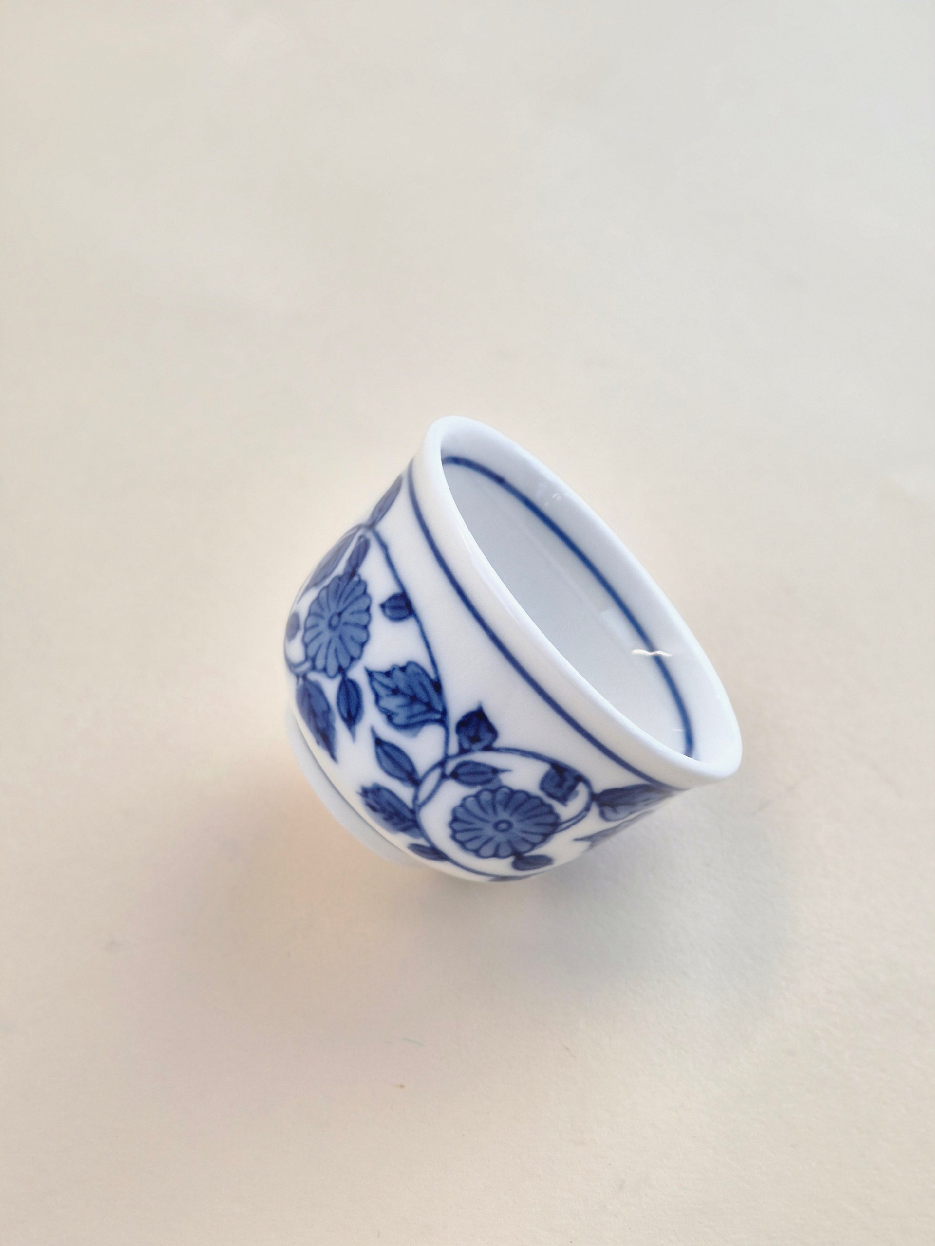 Blue Floral Arabesque Porcelain Sake Cup