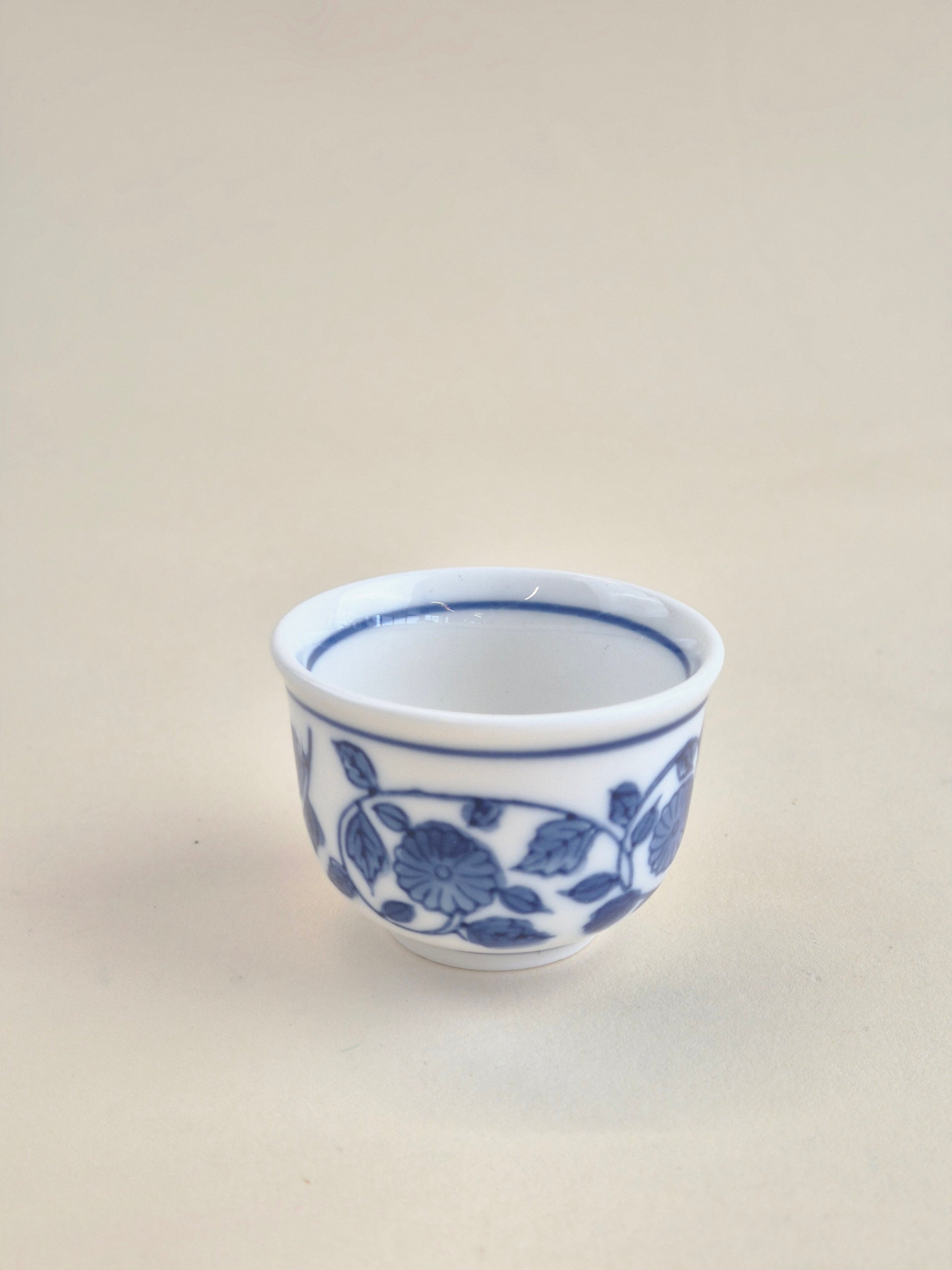 Blue Floral Arabesque Porcelain Sake Cup