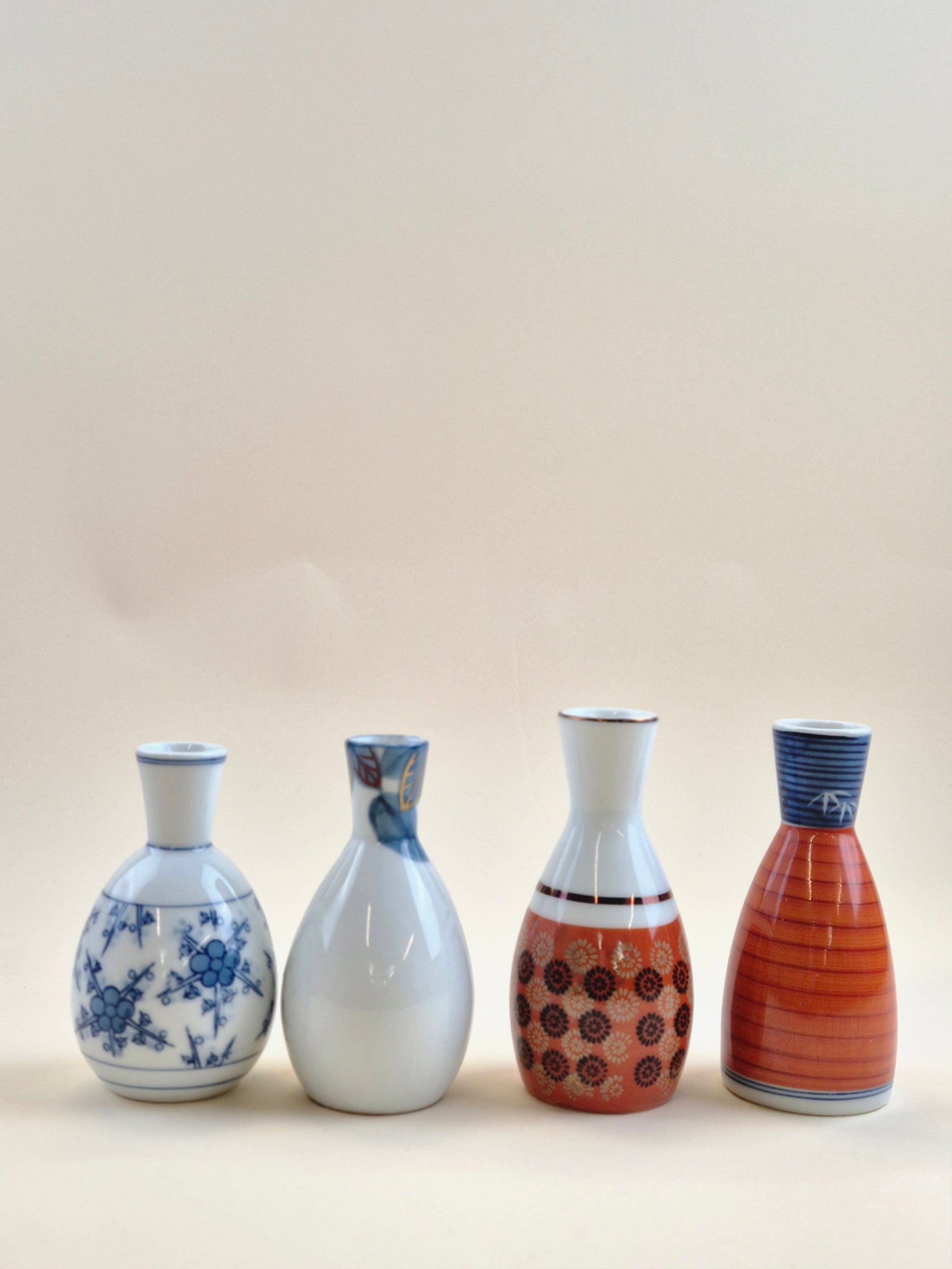 Traditional Japanese Tokkuri Sake Bottle Red&White